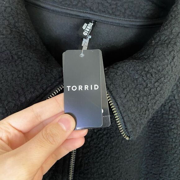 Torrid Deep Black Sherpa Zip Up Lounge Sweatshirt, Zipper Front, Collar, NWT 3X - Picture 15 of 16